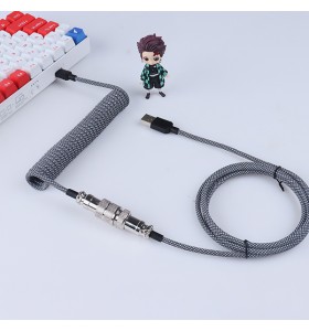  Nylon Braided Spring Metal GX16 Aviator USB C Cable Coiled KeyBoard  red Cable For Mechanical Keyboard