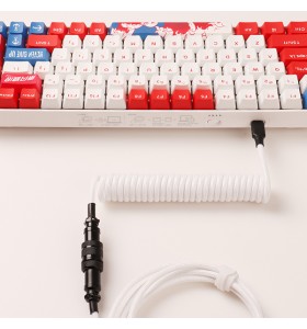   5PIN male GX16 aviator   to Type-c  white wire and usb to 5pin gx16  female   cable set  pink aviator Metal Interface Stretch Aerial Plug USB Type-c DIY Gaming Mechanical Keyboard Coiled Cable