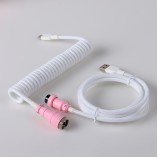   5PIN male GX16 aviator   to Type-c  white wire and usb to 5pin gx16  female   cable set  pink aviator Metal Interface Stretch Aerial Plug USB Type-c DIY Gaming Mechanical Keyboard Coiled Cable