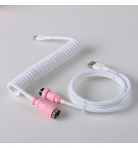   5PIN male GX16 aviator   to Type-c  white wire and usb to 5pin gx16  female   cable set  pink aviator Metal Interface Stretch Aerial Plug USB Type-c DIY Gaming Mechanical Keyboard Coiled Cable